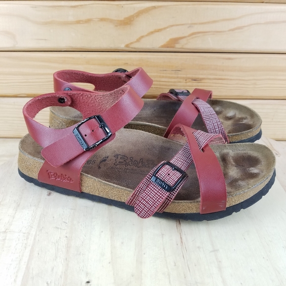 Birkenstock Shoes - BIRKI'S Lillie Criss Cross Burgundy Plaid Sandals Women's US 1 EU 41 BIRKENSTOCK